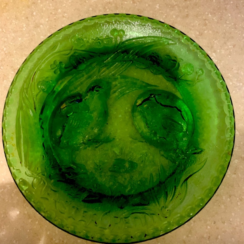 Chicks Hatching Easter Openings Plate Early American Pattern Glass Green Antique